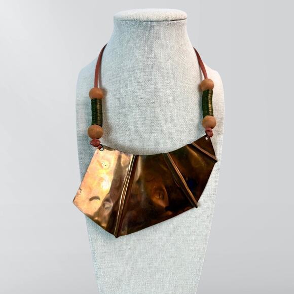 Vintage Handmade Hammered Copper Art Geometric Design Modernist Necklace - Picture 2 of 4